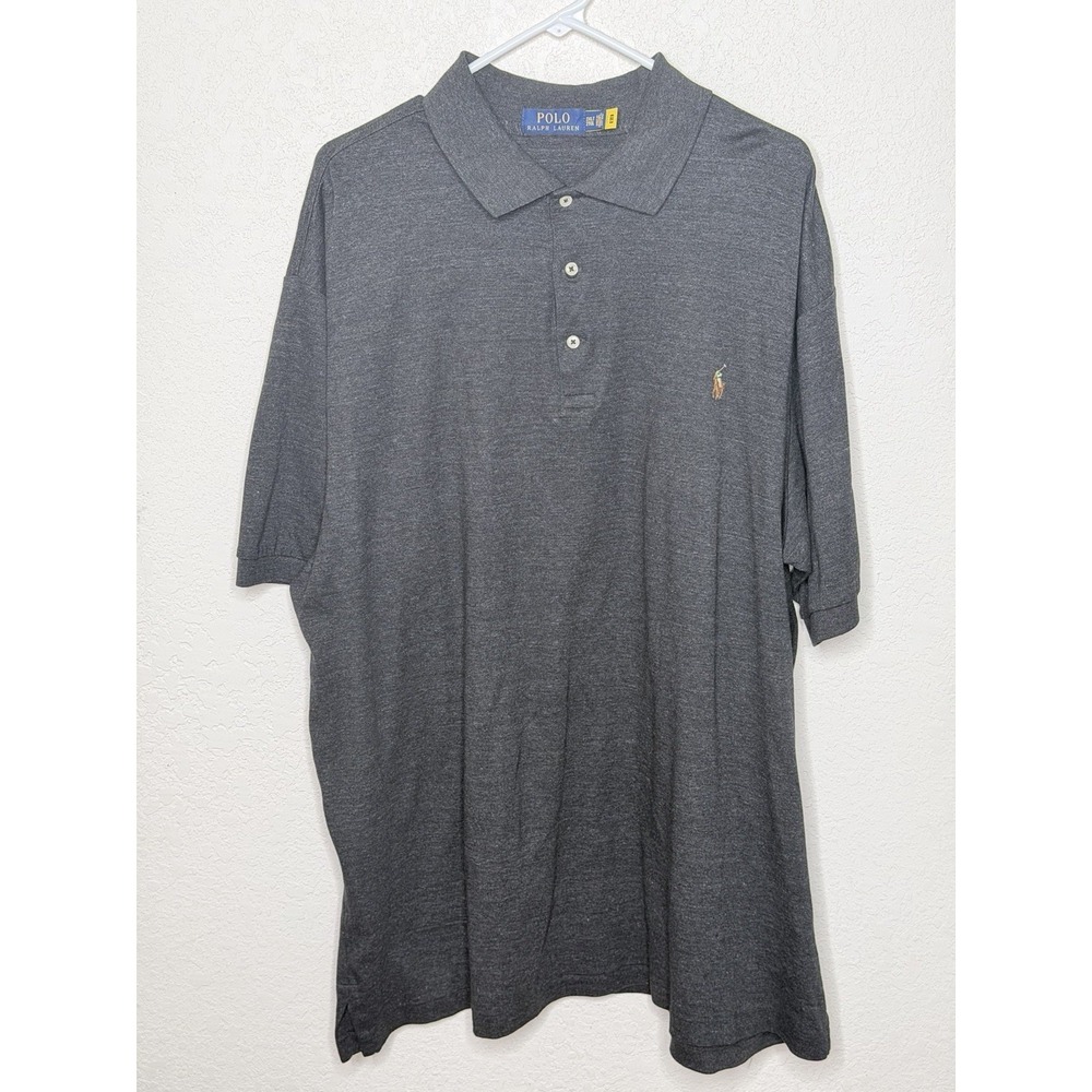 POLO RALPH‎ LAUREN Polo Shirt Mens 2XLT Gray Heather Cotton Tall Short Sleeves